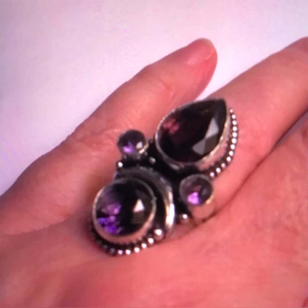 Amethyst Stamped 925 Sterling Silver Ring